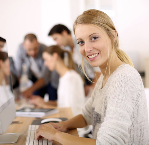 image of a happy woman working with contract management